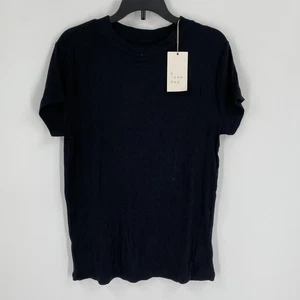 A New Day Women’s Ribbed Knit High Crew Neck Short Sleeve Basic Black Tee M - Picture 1 of 3