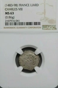 Charles VIII, 1483-1498. Silver Liard, As Dauphine. Medieval France.NGC MS63 - Picture 1 of 2