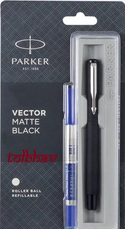 Parker Vector Matte Black Chrome Trim Rollerball Roller Ball Pen Blue Ink
