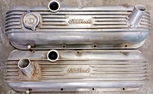 EDELBROCK BBC ALUMINUM FINNED VALVE COVERS 396 402 427 454 502 RARE VINTAGE RACE - Picture 1 of 6