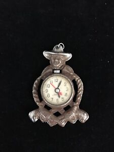 Miniature Antique Tin COWBOY Trinket Metal Watch Clock - GENE AUTRY
