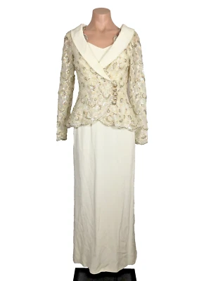 Bob Mackie Evening Dress Jacket 4 Ivory Iridescent Sequin Cocktail VTG Bridal - Image 1 of 4