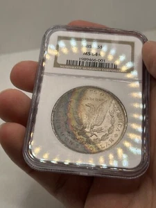 Dólar de plata Morgan 1885 o NGC MS64* ¡ESTRELLA! Vibrante Media Luna Arco Iris Tonificado! Raro - Imagen 1 de 15