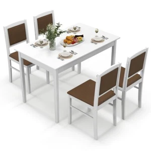 5-Pcs Kitchen Rectangular Dining Table Set 4Padded Chair Natural Rubber Wood Leg - Picture 1 of 10