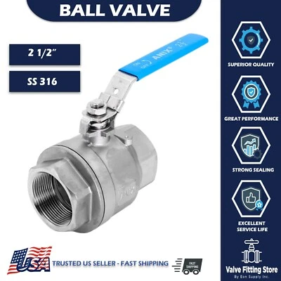 2 1/2 Inch Ball Valve Female NPT Stainless Steel 316 FULL PORT WOG 1000 Lockable - Image 1 of 3