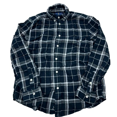 Camisa Ralph Lauren Niños Grande Negra Blanca Franela Abotonada Tartán Cuadros Juveniles Foto 1 de 4