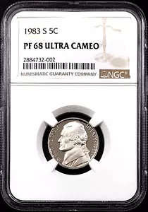 1983 S Proof Jefferson Nickel certified PF 68 Ultra Cameo by NGC! - Picture 1 of 4