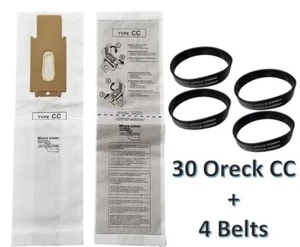 30 Oreck CC Allergen Vacuum Cleaner Bags + 4 Belts Fit XL XL2 Upright Models - Picture 1 of 3