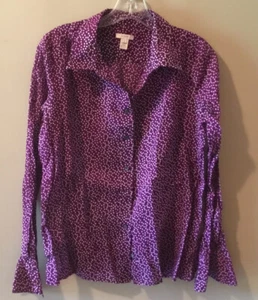 J Crew Womens Size 8 Purple White Polka Dot Long Sleeve Button Down Blouse Top - Picture 1 of 4