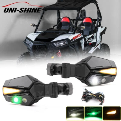 Par de espejos retrovisores laterales para Polaris RZR S900 UTV luces intermitentes LED Foto 1 de 4