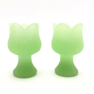 Glass Tulip Ribbed & Frosted Satin Candlestick Green - Set of 2 - Picture 1 of 12