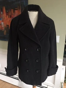 Lands End Pea Coat 6p wool blend charcoal black EXCELLENT - Picture 1 of 4