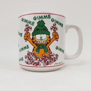 Vintage Garfield Christmas Mug "Gimme Gimme Gimme" Candy Canes with Winter Hat - Picture 1 of 7
