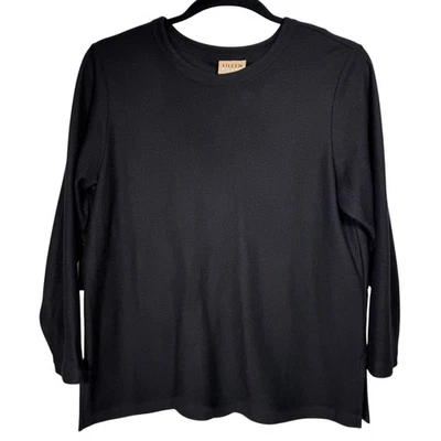 Suéter Eileen Fisher para mujer negro manga larga elástico cuello redondo talla grande Foto 1 de 4