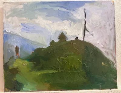 Gothic Surrealism American Landscape With figures Oil On Canvas 16x20 Original - Image 1 of 2