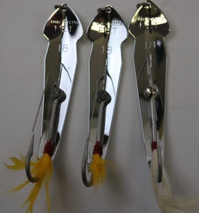 3 Vintage Tony Accetta Pet Spoon 18 Metal Musky Jig Feathered Fishing Lure 5”L - Picture 1 of 4