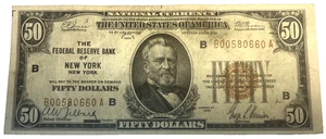 1929 $50 NEW YORK NATIONAL CURRENCY NOTE NICELY CIRCULATED!! B00580660A - Picture 1 of 2