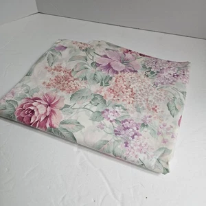 Floral Pink Purple Green Flowers on White Fabric Cotton Poly 44"W x 4 Yards L - Picture 1 of 3