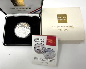 WELLS FARGO 150th Anniversary 1 Troy oz.999 Silver PROOF Round w/Box & CoA - Picture 1 of 7