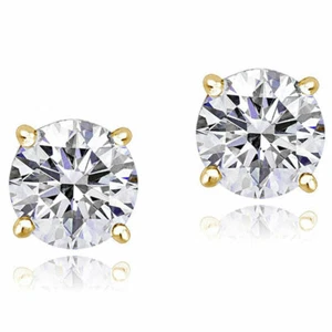 14K Yellow Gold Round White Clear CZ Classic Stud Earrings, 5 mm Diameter - Picture 1 of 5