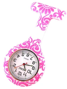 Nurse Silicone Tunic Watch Brooch Fob in Foral Whirls Print - Picture 1 of 1