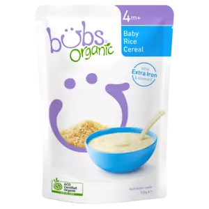 Bubs Organic Baby Rice Cereal 125g 4+ Months Extra Iron - Picture 1 of 2