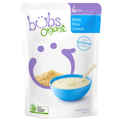Bubs Organic Baby Rice Cereal 125g 4+ Months Extra Iron • 13.62$