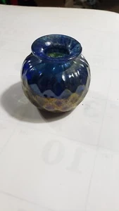 Mundgeblasene Stephen Fellerman Aurene irisierende Miniatur Diamant Glas Vase 2,25 - Bild 1 von 8