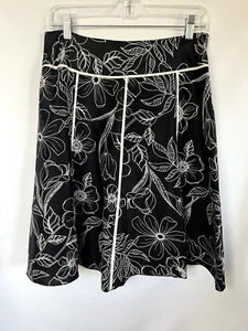 Allison Taylor Womens Vintage Silk Floral Black White Lined Skirt Size 8 - Picture 1 of 6