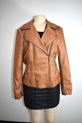 Chaqueta de moto Max Studio para mujer marrón imitación cuero lavado talla grande a la venta Foto 1 de 4