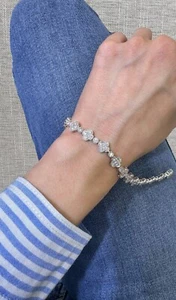 8.22 Ct Round Simulated Diamond 925 White Sterling Silver Clover Tennis Bracelet - Picture 1 of 10