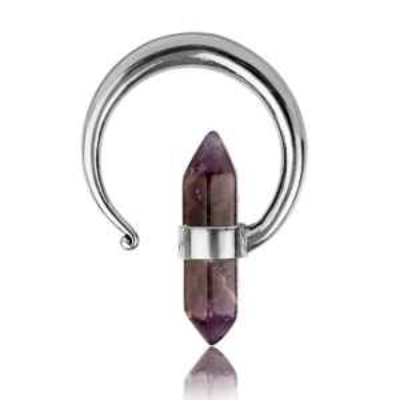 PAIR WHITE BRASS CRYSTAL AMETHYST EAR WEIGHTS TRIBAL PLUGS GAUGES EARRINGS HOOPS - Image 1 of 1