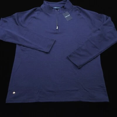 PETER MILLAR GOLF 1/4 ZIP SWEATER -XXL NAVY BLUE WOOL NYLON CROWN SUMMER COMFORT - Image 1 of 4