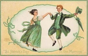 J79/ St Patrick's Day Holiday Postcard c1910 Man Woman Dance Hat 31 - Picture 1 of 4