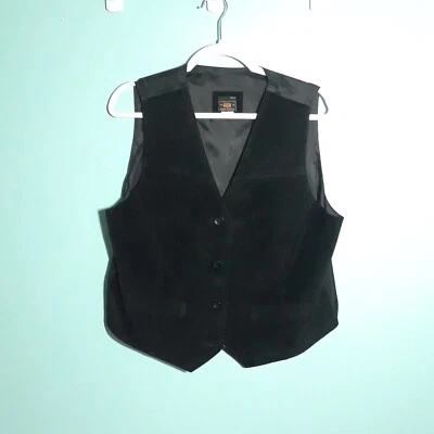 Chaleco de cuero gamuza negro talla grande Y2K, ¡en muy buen estado! Motociclista occidental vaquera Route 66 Foto 1 de 4