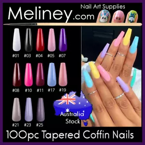 100pc Tapered Coffin Full Cover Nails Box ballerina False Nail Art Coloured - Bild 1 von 19