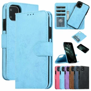 For iPhone 16e 15 14 13 12 11 17 Pro Max Detachable Magnetic Leather Wallet Case - Picture 1 of 84