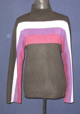 Suéter Democracy Para Mujer Nuevo sin Etiquetas Grande Rayas Cuello Simulado Negro Púrpura Borgoña Foto 1 de 4