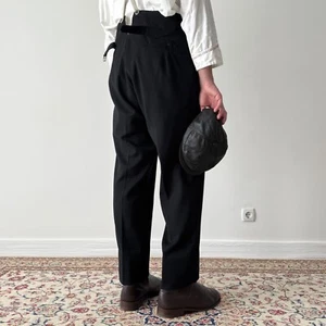 Antique Men's Early 20th Century 1900s Edwardian Era Black Wool Suspender Pants - Picture 1 of 7