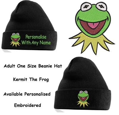 Kermit The Frog Muppet Show Adult Beanie Hat Personalisation Option Embroidered - Image 1 of 4