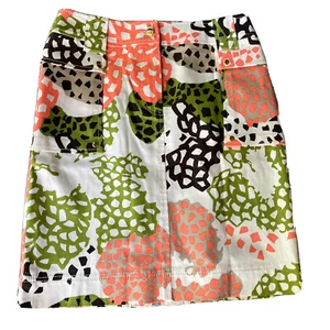 Carlisle Sz 2 Womens Straight Skirt Cream Green Brown Zip Pockets Button Stretch - Picture 1 of 12