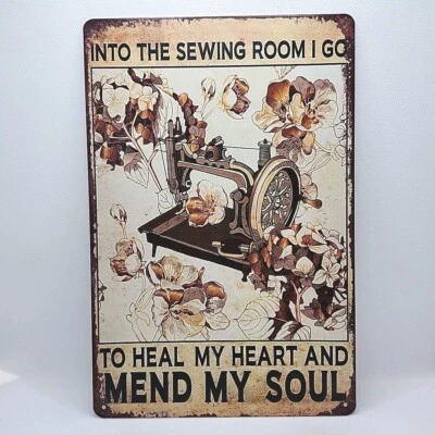 Into The Sewing Room I Go Mend My Soul Metal Tin Sign Wall Hanging Decor 8"x12" - Image 1 of 4