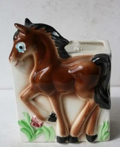 Horse Figurine Planter Wall Pocket Flower Vase Ceramic Hand Painted Made Japan - - Picture 1 of 1