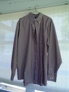 Stafford Essentials Men's Brown W/ White Stripes Dress Shirt Size 17 36/37 Long - Picture 1 of 3