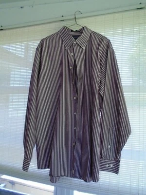 Camisa de vestir Stafford Essentials para hombre marrón con rayas blancas talla 17 36/37 larga Foto 1 de 3