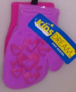 JUEGO DE 2 PARES DE GUANTES DE PUNTO PARA NIÑAS KIDS DREAM LT PÚRPURA CON CORAZONES Y ROSA 1 TALLA A-4 - Imagen 1 de 2