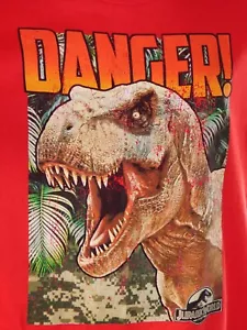 Jurassic World Dinosaurier Shirt groß rot T-Rex Gefahr! Universal Unisex - Bild 1 von 5