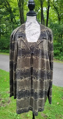Blusa Top Mujer Estampado Piel de Serpiente 2XL Twofer Marrón Pitón Verde Flyaway  Foto 1 de 4