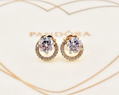 New Genuine Pandora Shine Gold Sparkling Round Halo Stud Earrings 261248C01 - Image 1 of 4