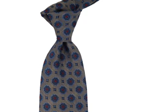 $250 NWT Canali Gray w Blue & Red Medallions Silk Neck Tie Italy 3.4W - Picture 1 of 4